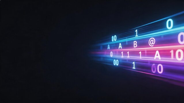 Artificial Intelligence drives business growth through digital data streams with glowing binary code and futuristic technology on a dark background