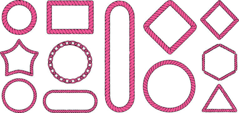 Collection of decorative rope frames in various shapes including circle rectangle square diamond hexagon triangle and oval.