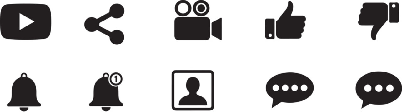 Collection of social media and video icons for online communication and sharing tools