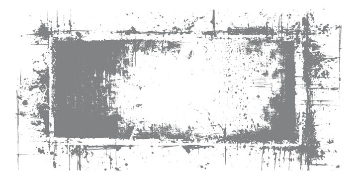 Distressed grunge frame style, rough black paint border on white background, scratched vintage texture, abstract worn edges, empty center, monochrome grunge design, high detail.