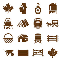 Maple syrup production and rural farm lifestyle icons with production, industry © aaa