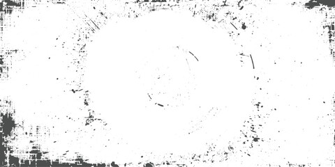 Fototapeta premium Distressed grunge frame style, rough black paint border on white background, scratched vintage texture, abstract worn edges, empty center, monochrome grunge design, high detail.
