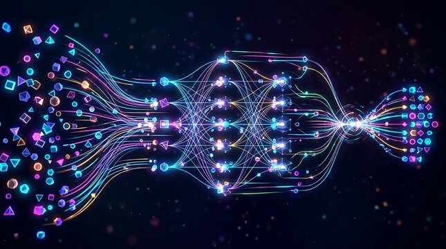Abstract network of glowing data streams and nodes.