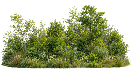 Obraz premium Natural garden border with wild bushes and tall grass on transparent background for landscape architecture design projects.