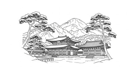 Naklejka premium Traditional Asian Temple Building Architecture.