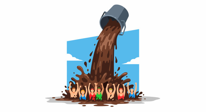 People joyfully celebrating a chocolate mud bath festival.