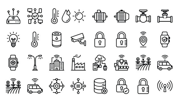 Internet of things smart technology line icon set with technology, automation