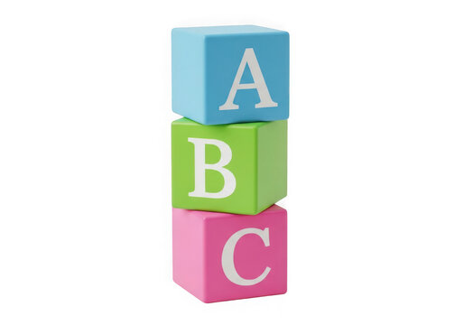 Colorful wooden abc block letters stack isolated on transparent background