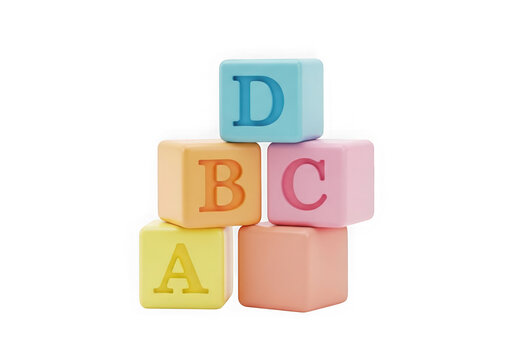 Colorful wooden alphabet blocks spelling abcd isolated on transparent background