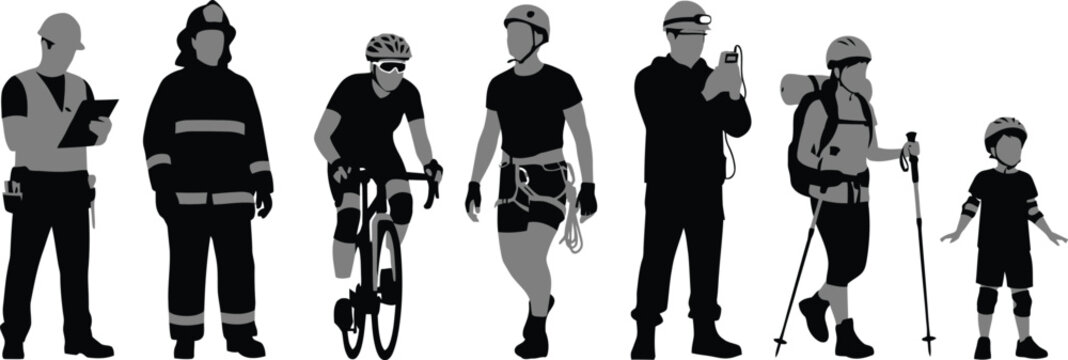Diverse group of people in silhouette representing various professions and activities with silhouette, activity