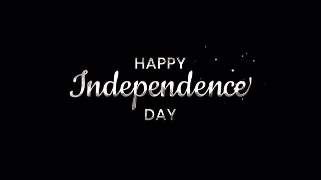Happy Independence Day greeting text animation. Independence day celebration design with shiny silver bubbles. Perfect for holiday greeting cards, banners, and social media posts. Alpha Channel 4K