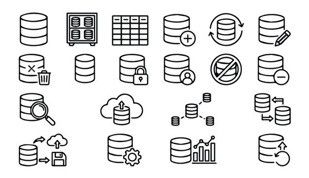 Server and database administration hand drawn icons with database, management