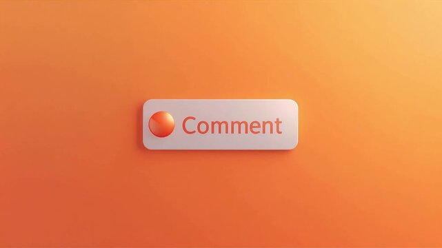 Comment button interface animation featuring modern 3d graphic design element on a vibrant orange background for digital video projects