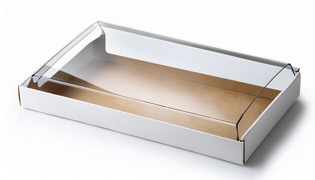 empty white bakery box with clear window isolated on white background