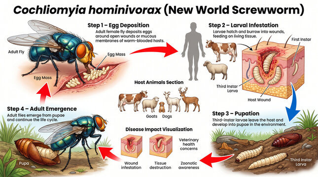 New World Screwworm Life Cycle Step Stage
