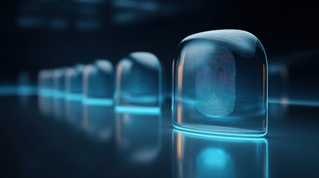 fingerprint scanner glass display with futuristic biometric