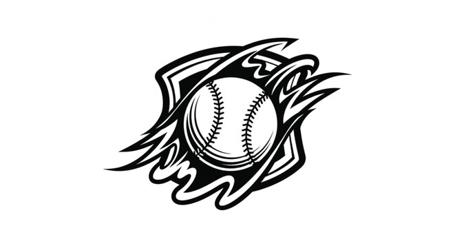 Softball with flames around it.