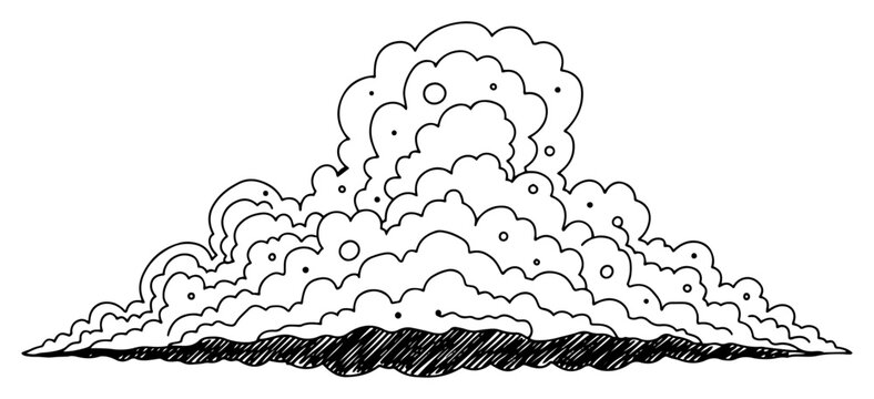 Smoke cloud from explosion or dust trail minimalist continuous one line drawing
