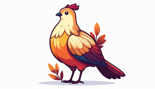 Vibrant Orange Cartoon Rooster Bird.