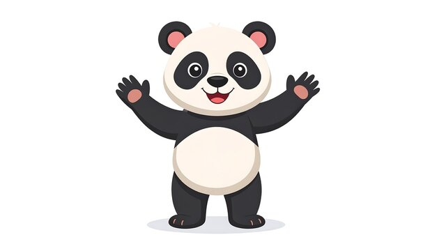 A cheerful cartoon panda bear with a big smile and open arms