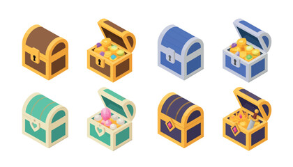 Colorful Treasure Chest Icons. © bakoel
