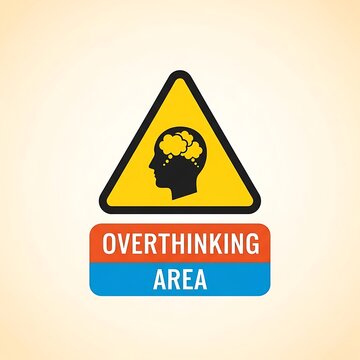 Caution sign warning against overthinking concept.