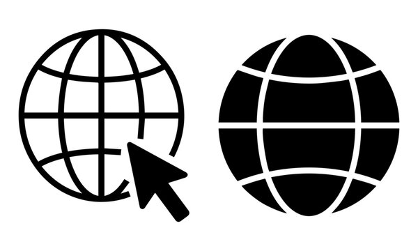 Gray globe grid icon set isolated on white background