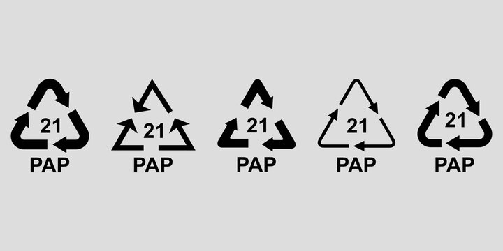 PAP Paper Recycling Symbol 21 Icon Set on Gray Background