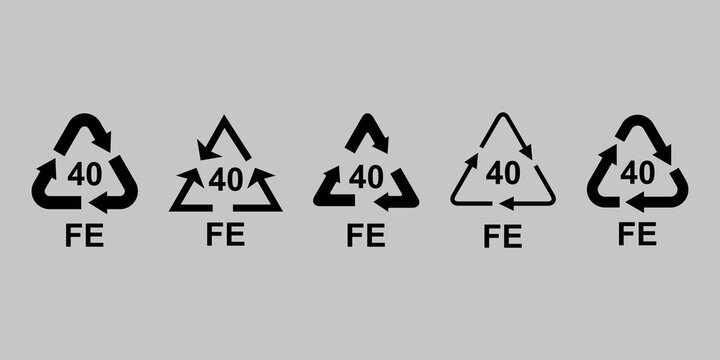 FE Steel Recycling Symbol 40 Icon Set on Gray Background