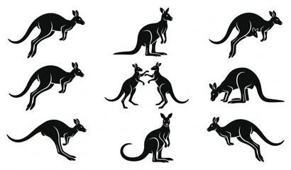 Obraz premium Kangaroo Movement Silhouette Vector Wildlife Animal Set