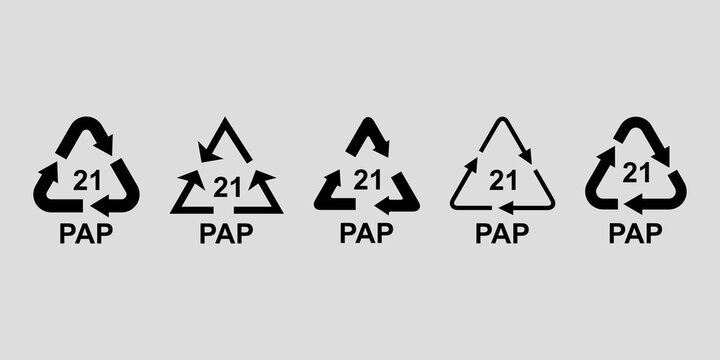 PAP 21 Paper Recycling Symbol Icon Set &ndash; Black and Gray Triangle Vector Collection