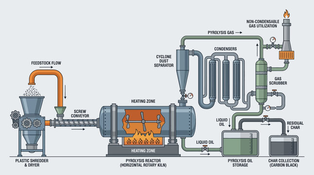 Plastic Pyrolysis Plant Process Diagram for Waste to Fuel Recycling