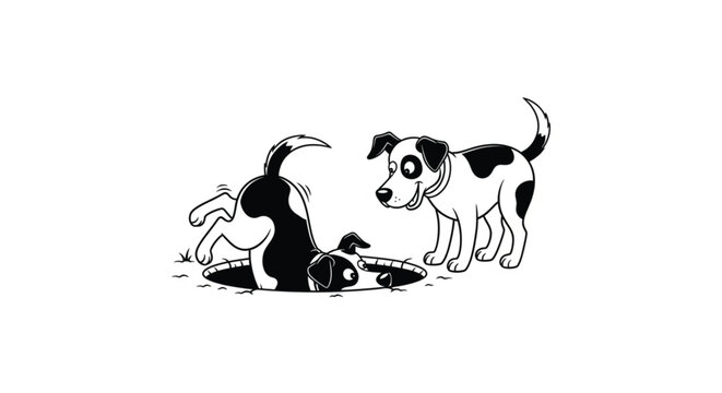 Two dogs playing outside together happily.
