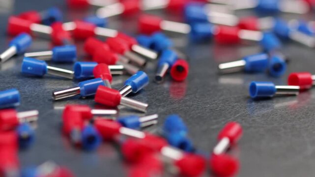 Metal tips with a plastic base for copper electrical wires. 