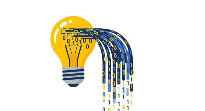 Lightbulb with Binary Code Flowing Out - Concept of Digital Innovation, Big Data, and Creative Technology Ideas