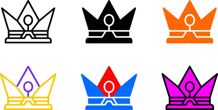 Colorful crown icons in different colors and styles  royalty and nobility symbols