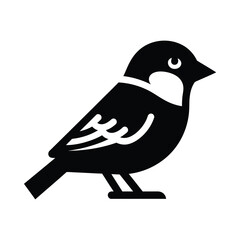 Black Silhouette of a Small Bird Standing on White Background © JakiR BRAND