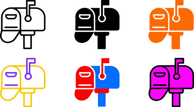 Colorful mailboxes icons in different colors and line styles  various mail icons