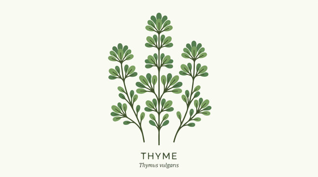 Fresh green thyme herb plant with multiple sprigs and detailed leaves on a white background for culinary or herbal use