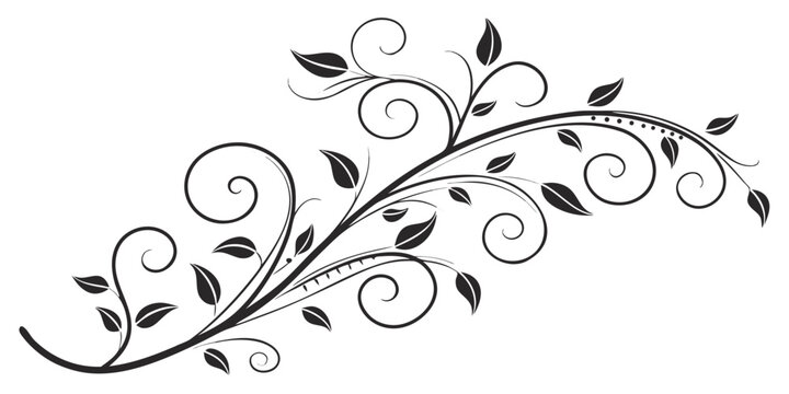 Elegant black floral swirl ornament decorative design element with ornament decorative botanical illustration filigree decoration whimsical invitation creative blackwork