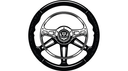 Obraz premium Close-up of a modern car steering wheel with a sleek design and ergonomic grip for comfortable driving experience