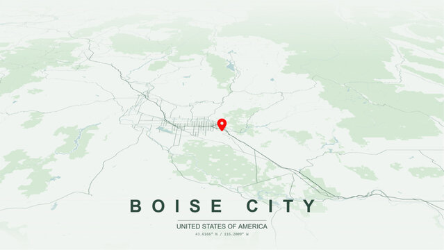 Modern minimalist vector map of Boise City, Idaho, USA. High-quality scalable illustration of Boise city grid, Boise River Greenbelt contours for posters design.