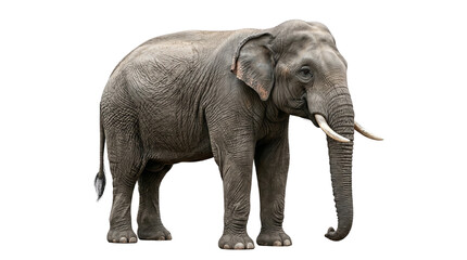 Fototapeta premium Majestic adult asian elephant with large tusks and trunk isolated on checkered background.