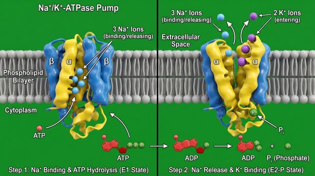 Detailed illustration of the nakatpase pump mechanism steps
