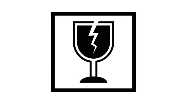 Fragile symbol depicting a broken wine glass inside a black square frame on a white background, representing caution for delicate items