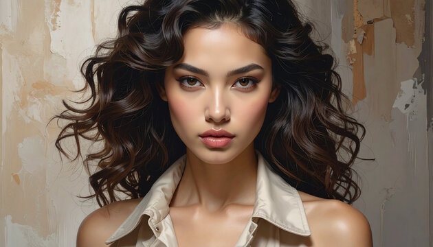 Portrait of a gorgeous woman with dark curly hair