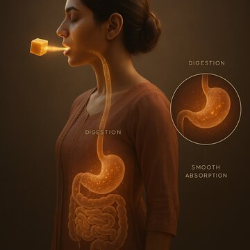 Human digestive system concept showing food digestion and nutrient absorption process