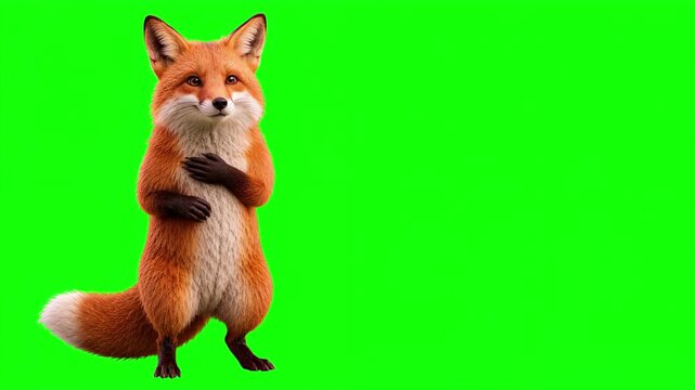 Realistic 3D fox placing hand on heart in a sincere gesture of deep gratitude and trust, honest corporate promise and loyal customer service concept isolated on chroma key green screen background