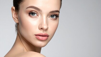 Fototapeta premium A close-up portrait of a young woman with a gentle expression