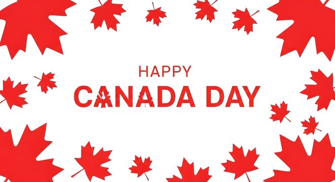 Canada day celebration graphic with maple leaves patriotic holiday design